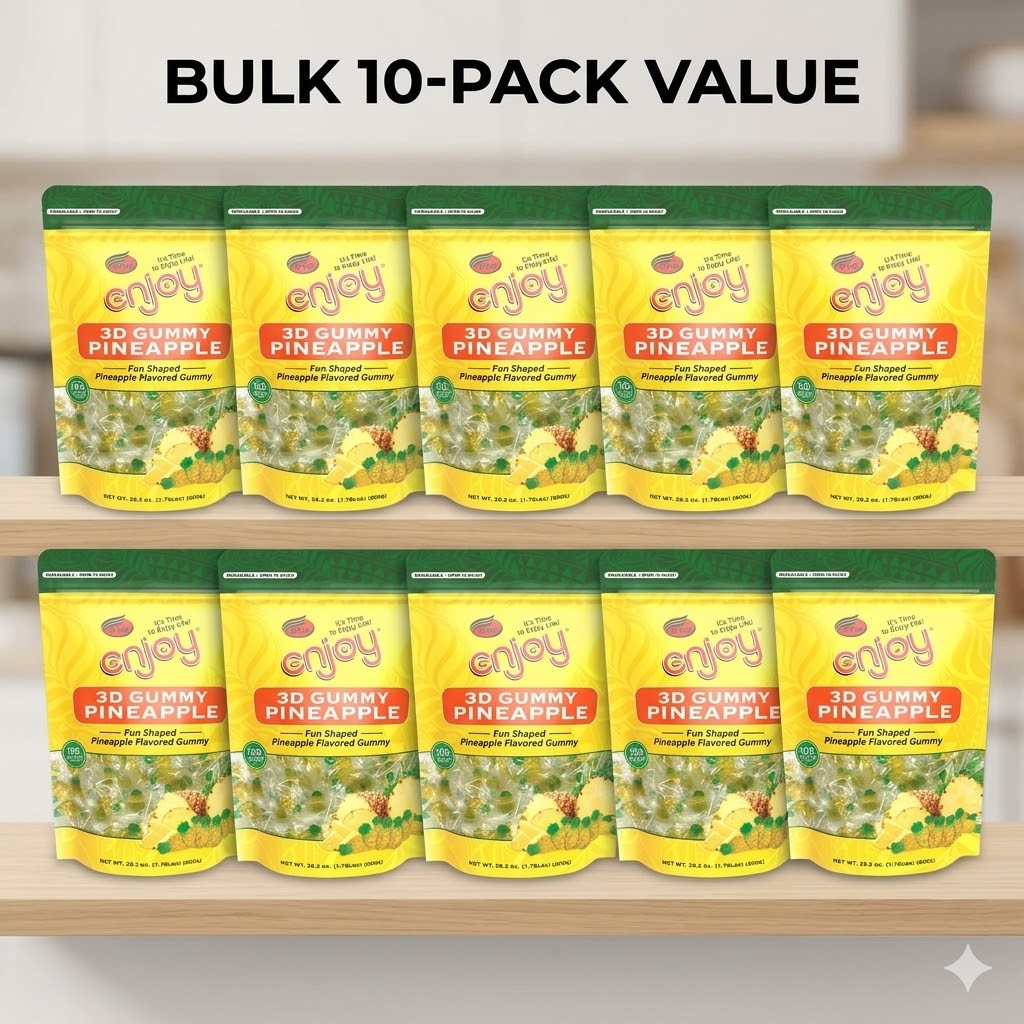Enjoy 3D Gummy Pineapple | 100 Packs 10-Bags ($25 Bag)