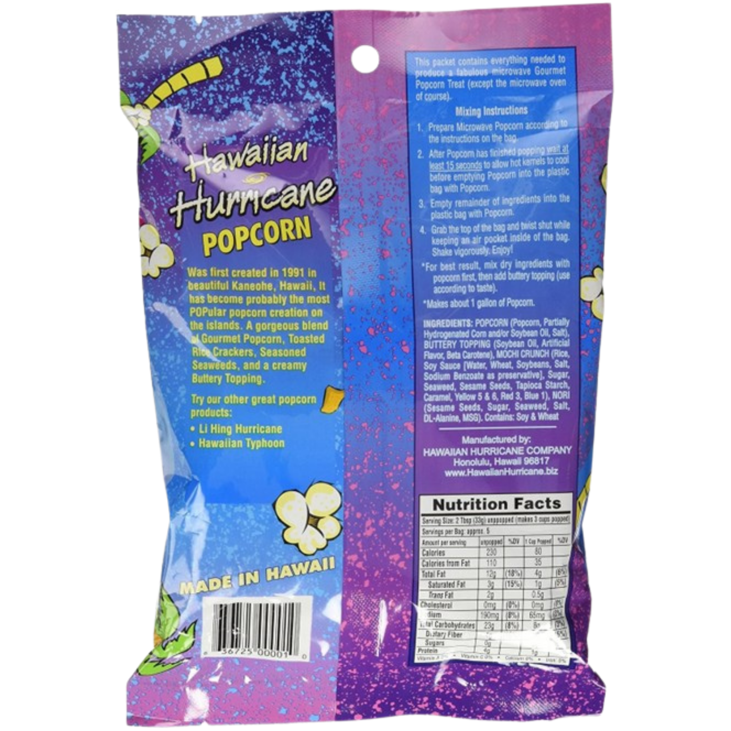 Hawaiian Hurricane Microwave Popcorn 6-Pack (Mochi Crunch & Nori)
