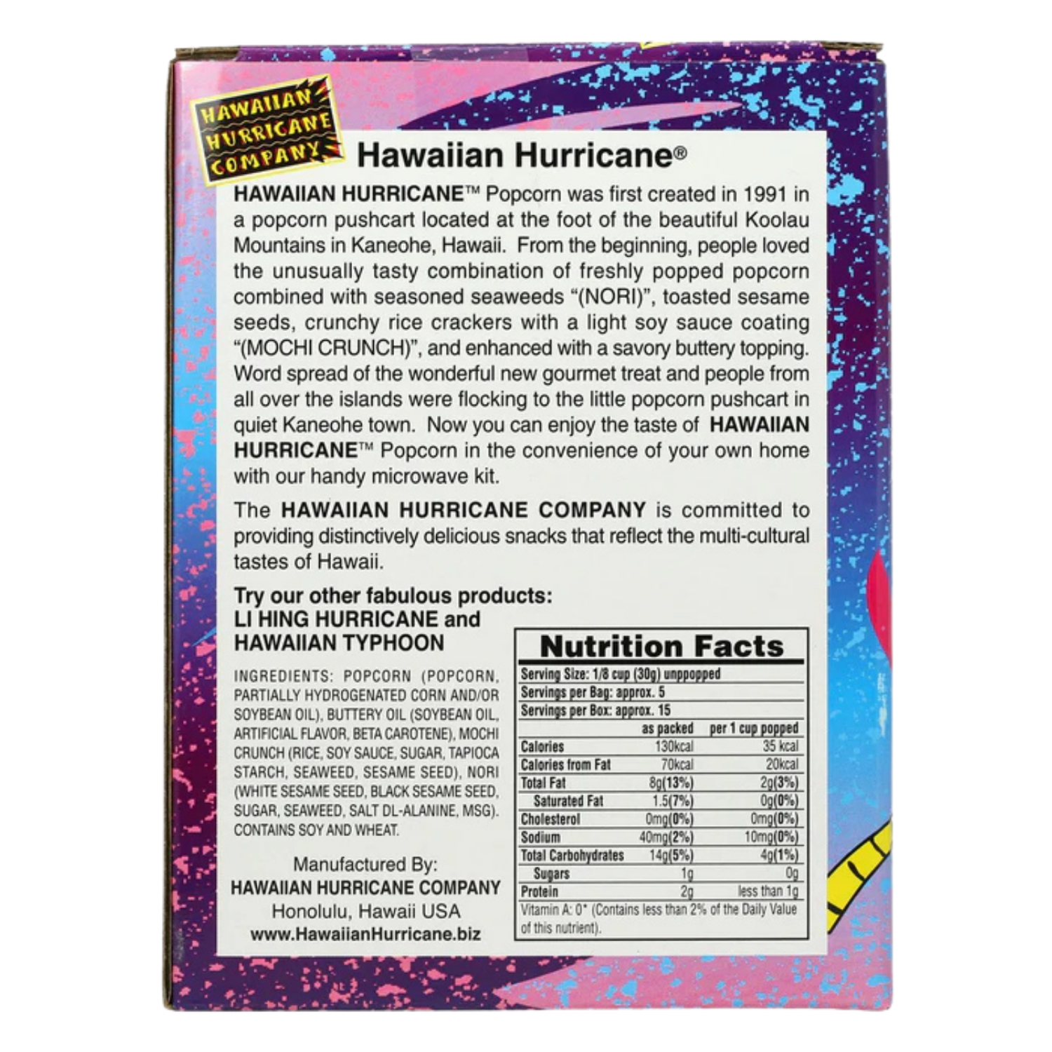 Hawaiian Hurricane Microwave Popcorn 6-Pack (Mochi Crunch & Nori)