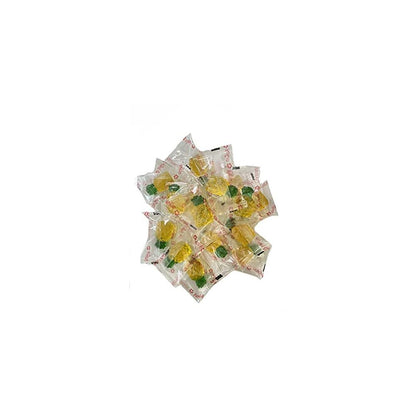 Multiple 3D pineapple-shaped gummies in clear individual wrappers with red Hawaiian text